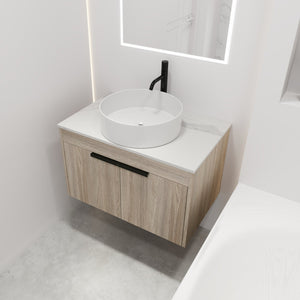 English Elm 30" Modern Floating Bathroom Vanity Set With Ceramic Sink & White Stone Top - Wall-Mounted Elegance W999S00021