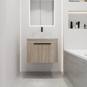 English Elm 24" Modern Wall-Mounted Bathroom Vanity Set With Ceramic Basin & Soft-Close Doors For Stylish Storage W999S00016