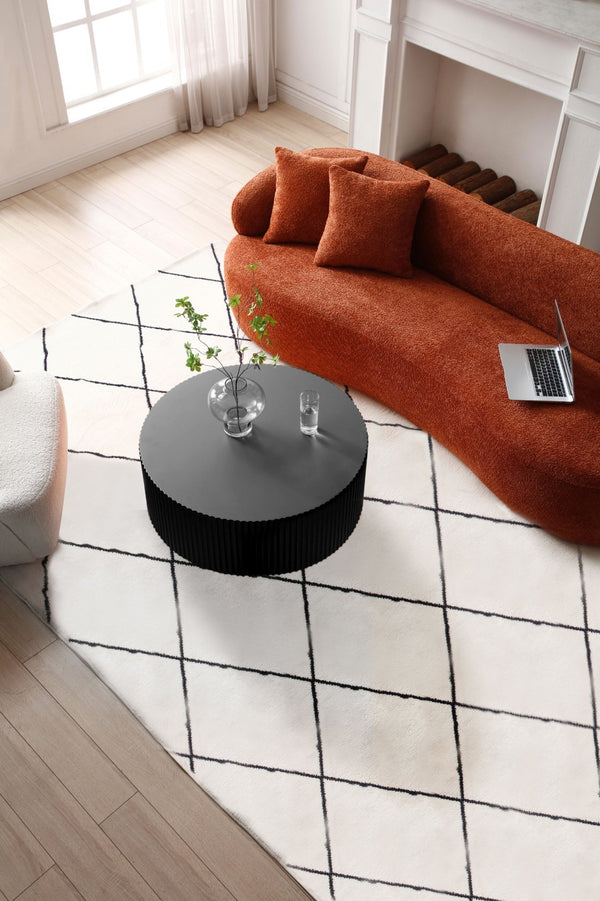 English Elm Sleek Round Mdf Coffee Table with Sculptural Relief Detail for Modern Living Rooms W876P252219