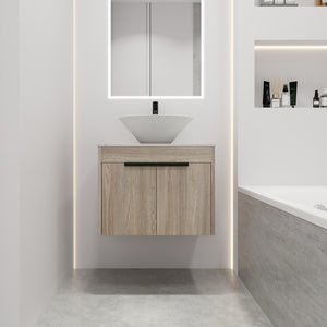 English Elm 24" Modern Floating Bathroom Vanity Set With Ceramic Sink & Soft-Close Doors - White Oak Design W999S00019