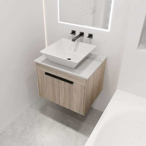 English Elm 24" Modern Floating Bathroom Vanity With Ceramic Sink, Soft-Close Doors & Ample Storage Solution W999S00017