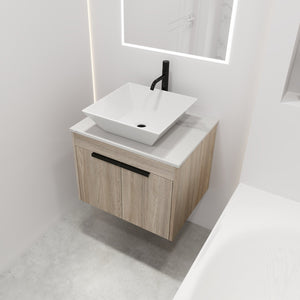 English Elm 24" Modern Floating Bathroom Vanity With Ceramic Sink, Soft-Close Doors & Ample Storage Solution W999S00017