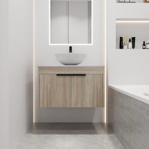 English Elm 30" Modern Floating Bathroom Vanity Set With Ceramic Sink, Soft Close Doors & Ample Storage Space W999S00020