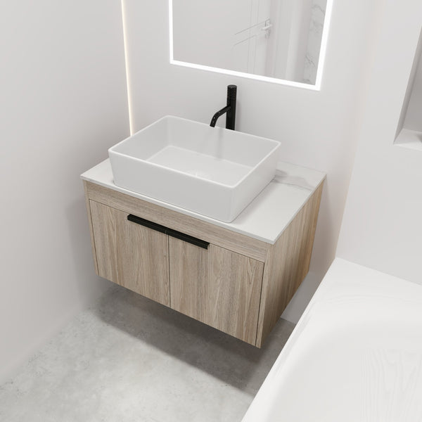 English Elm 30" Modern Wall-Mounted Bathroom Vanity Set With Soft-Close Doors & Ceramic Basin For Stylish Spaces W999S00023