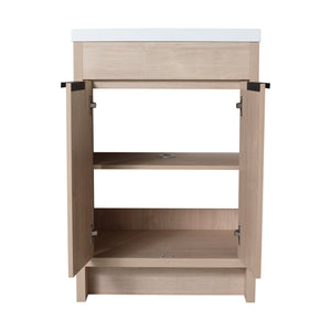 English Elm (KD-PACKING)24 Inch Freestanding Vanity with White Resin Sink, Soft-Close Doors, Adjustable Shelf, Durable Eco Plywood Finish W999S00073