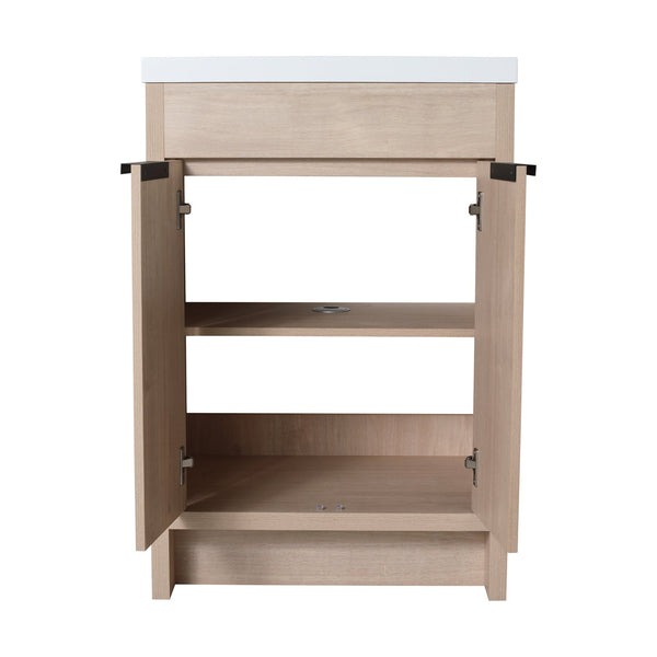 English Elm (KD-PACKING)24 Inch Freestanding Vanity with White Resin Sink, Soft-Close Doors, Adjustable Shelf, Durable Eco Plywood Finish W999S00073