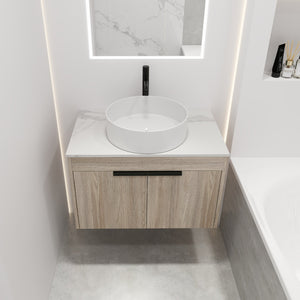English Elm 30" Modern Floating Bathroom Vanity Set With Ceramic Sink & White Stone Top - Wall-Mounted Elegance W999S00021