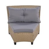 English Elm 6 - Person Fan-Shaped Rattan Suit Combination With Cushions and Table,Suitable For Garden