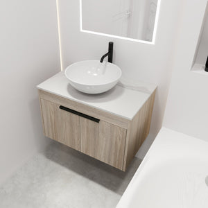 English Elm 30" Modern Floating Bathroom Vanity Set With Ceramic Sink, Soft Close Doors & Ample Storage Space W999S00020