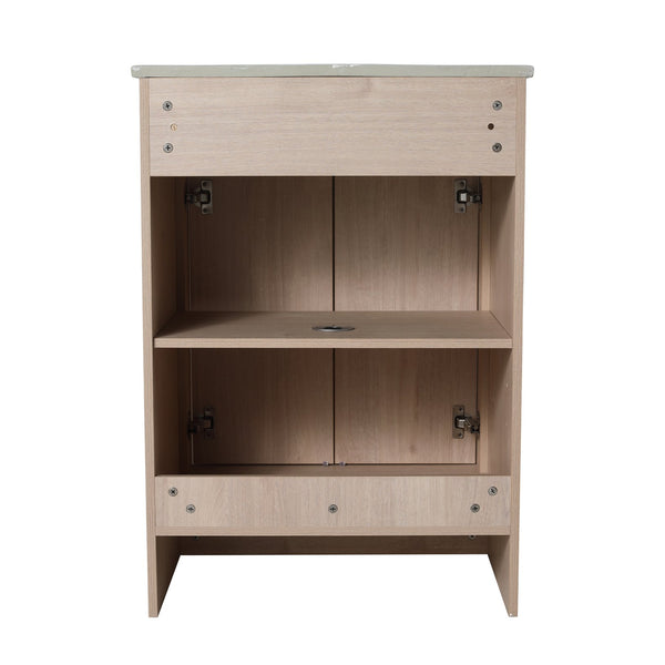 English Elm (KD-PACKING)24 Inch Freestanding Vanity with White Resin Sink, Soft-Close Doors, Adjustable Shelf, Durable Eco Plywood Finish W999S00073