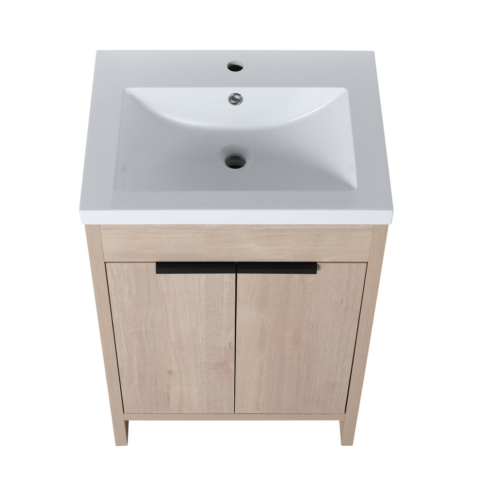 English Elm (KD-PACKING)24 Inch Freestanding Vanity with White Resin Sink, Soft-Close Doors, Adjustable Shelf, Durable Eco Plywood Finish W999S00073
