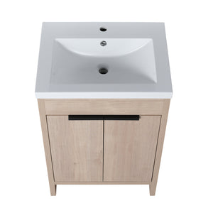 English Elm (KD-PACKING)24 Inch Freestanding Vanity with White Resin Sink, Soft-Close Doors, Adjustable Shelf, Durable Eco Plywood Finish W999S00073