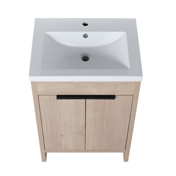 English Elm (KD-PACKING)24 Inch Freestanding Vanity with White Resin Sink, Soft-Close Doors, Adjustable Shelf, Durable Eco Plywood Finish W999S00073