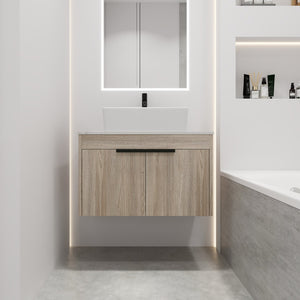 English Elm 30" Modern Wall-Mounted Bathroom Vanity Set With Soft-Close Doors & Ceramic Basin For Stylish Spaces W999S00023