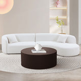 English Elm Artisanal Round Mdf Coffee Table With Handcrafted Relief and Stunning Painting Finish, Brown