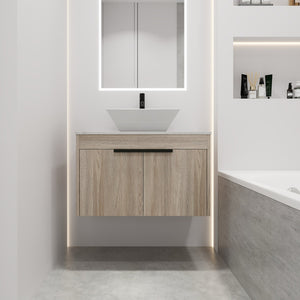 English Elm 30" Modern Floating Bathroom Vanity Set With Ceramic Sink, Soft-Close Doors & Stylish Storage Space W999S00022