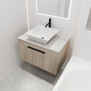 English Elm 30" Modern Floating Bathroom Vanity Set With Ceramic Sink, Soft-Close Doors & Stylish Storage Space W999S00022