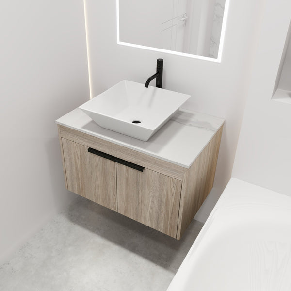 English Elm 30" Modern Floating Bathroom Vanity Set With Ceramic Sink, Soft-Close Doors & Stylish Storage Space W999S00022