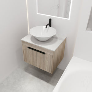 English Elm 24" Modern Floating Bathroom Vanity Set With Ceramic Sink & Soft-Close Doors - White Oak Design W999S00019