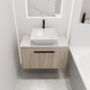 English Elm 30" Modern Floating Bathroom Vanity Set With Ceramic Sink, Soft-Close Doors & Stylish Storage Space W999S00022