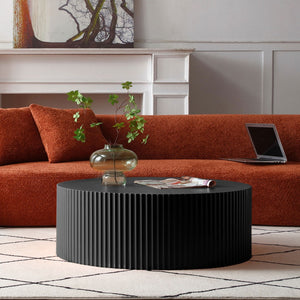 English Elm Sleek Round Mdf Coffee Table with Sculptural Relief Detail for Modern Living Rooms W876P252219