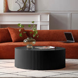 English Elm Sleek and Modern Round Coffee Table With Eye-Catching Relief Design, Black