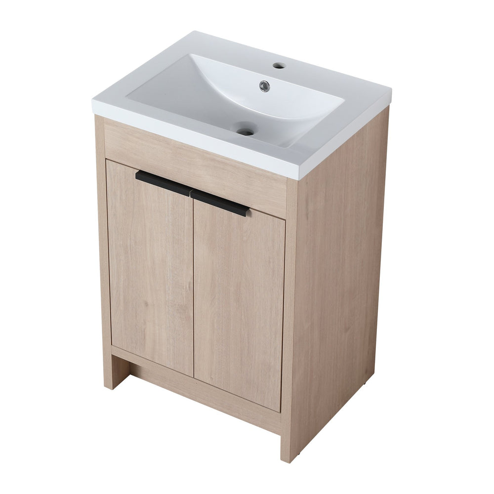 English Elm (KD-PACKING)24 Inch Freestanding Vanity with White Resin Sink, Soft-Close Doors, Adjustable Shelf, Durable Eco Plywood Finish W999S00073