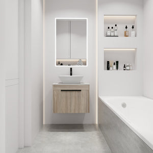 English Elm 24" Modern Floating Bathroom Vanity With Ceramic Sink, Soft-Close Doors & Ample Storage Solution W999S00017