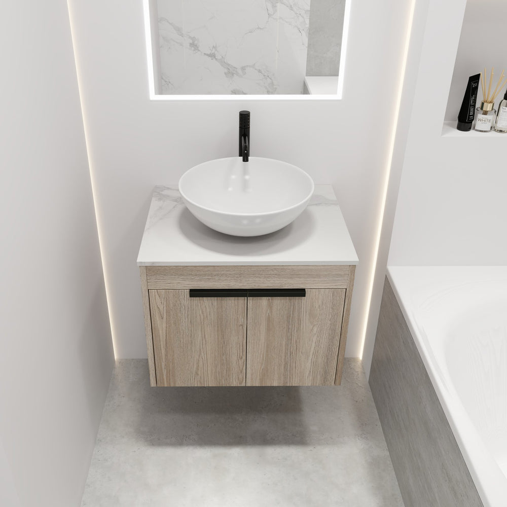 English Elm 24" Modern Wall-Mounted Bathroom Vanity Set With Ceramic Sink & Soft Close Doors For Stylish Storage W999S00015