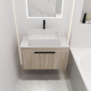 English Elm 30" Modern Wall-Mounted Bathroom Vanity Set With Soft-Close Doors & Ceramic Basin For Stylish Spaces W999S00023