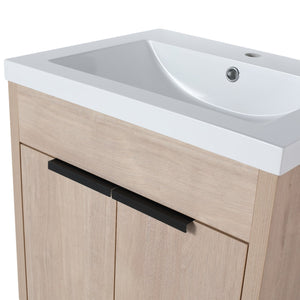 English Elm (KD-PACKING)24 Inch Freestanding Vanity with White Resin Sink, Soft-Close Doors, Adjustable Shelf, Durable Eco Plywood Finish W999S00073