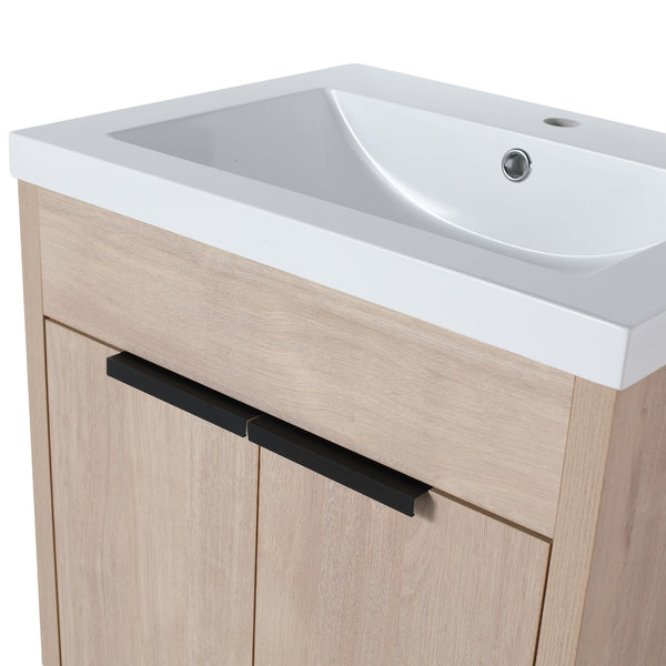 English Elm (KD-PACKING)24 Inch Freestanding Vanity with White Resin Sink, Soft-Close Doors, Adjustable Shelf, Durable Eco Plywood Finish W999S00073