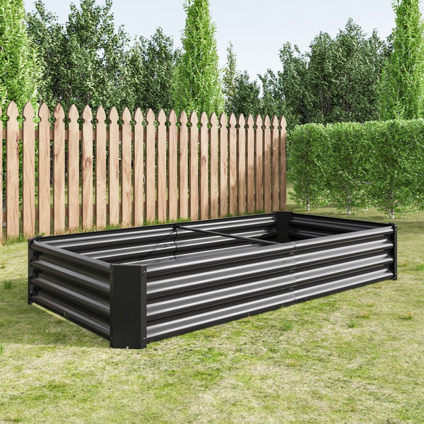 English Elm Raised Garden Bed Outdoor 72"x36"x12" Corrugated Metal Planter with Open Base for Healthy Growth and Drainage Black W84091002