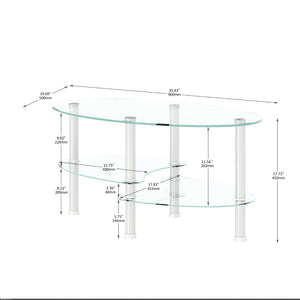 English Elm Transparent Three Tier Oval Tempered Glass Coffee Table with Polished Steel Legs W24164019