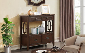 English Elm 36'' Pine Wood Farmhouse Console Table with Four Drawers and Open Shelf for Entryway W120290510