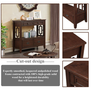 English Elm 36'' Pine Wood Farmhouse Console Table with Four Drawers and Open Shelf for Entryway W120290510