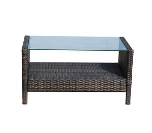 English Elm Outdoor Patio Coffee Table Brown Wicker PE Rattan Steel Frame Tempered Glass 32.3"L Weatherproof Elegance W20967099