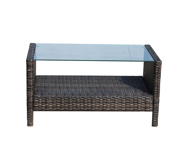 English Elm Outdoor Patio Coffee Table Brown Wicker PE Rattan Steel Frame Tempered Glass 32.3"L Weatherproof Elegance W20967099