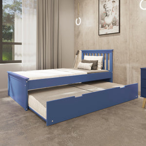 English Elm Blue Solid Wood Twin Trundle Bed with White Finish — Durable Brazilian Made Space-Saving Design B03791638