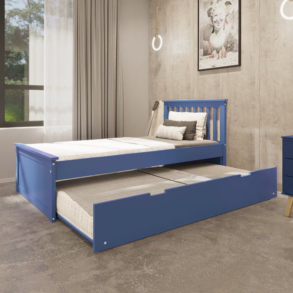 English Elm Blue Solid Wood Twin Trundle Bed with White Finish — Durable Brazilian Made Space-Saving Design B03791638