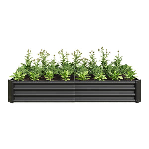 English Elm Raised Garden Bed Outdoor 72"x36"x12" Corrugated Metal Planter with Open Base for Healthy Growth and Drainage Black W84091002