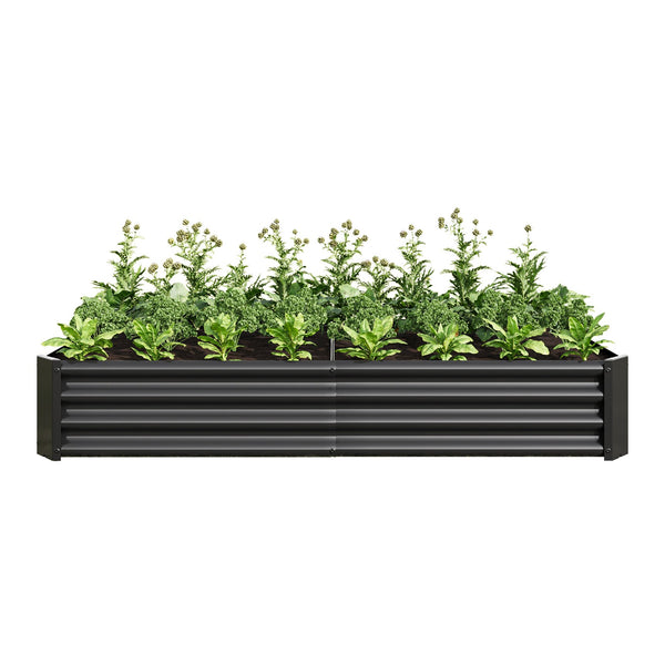English Elm Raised Garden Bed Outdoor 72"x36"x12" Corrugated Metal Planter with Open Base for Healthy Growth and Drainage Black W84091002