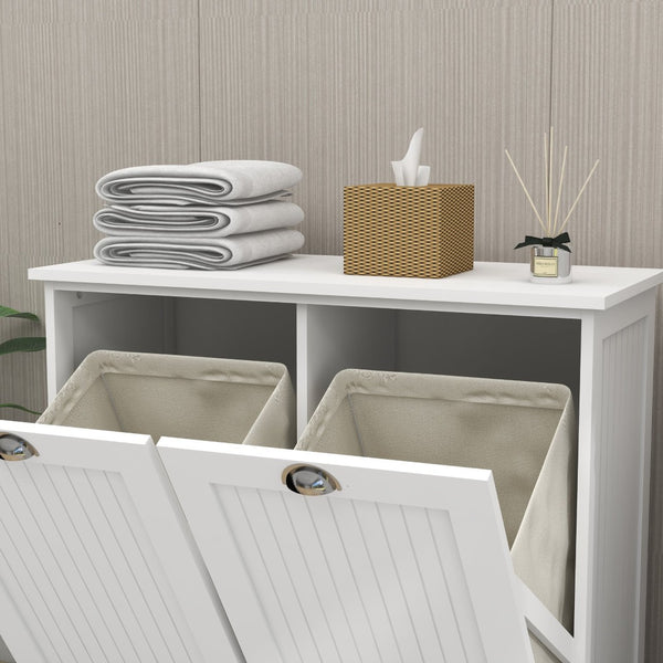 English Elm Two-compartment Tilt Out Laundry Sorter with Fabric Bags Mdf Cabinet for Bathroom W112049950