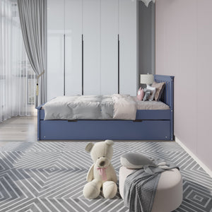 English Elm Blue Solid Wood Twin Trundle Bed with White Finish — Durable Brazilian Made Space-Saving Design B03791638