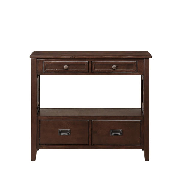English Elm 36'' Pine Wood Farmhouse Console Table with Four Drawers and Open Shelf for Entryway W120290510