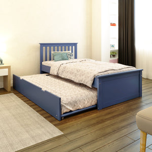 English Elm Blue Solid Wood Twin Trundle Bed with White Finish — Durable Brazilian Made Space-Saving Design B03791638