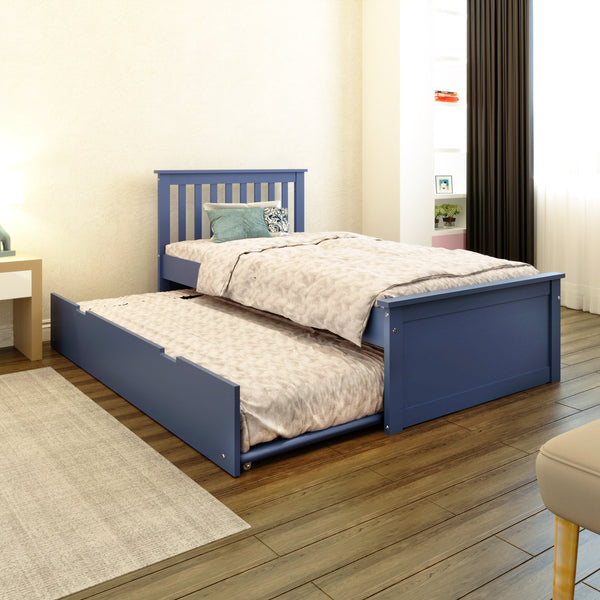 English Elm Blue Solid Wood Twin Trundle Bed with White Finish — Durable Brazilian Made Space-Saving Design B03791638