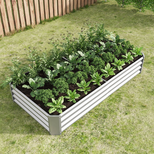 English Elm Raised Garden Bed Outdoor 72"x36"x12" Corrugated Metal Planter with Open Base for Healthy Growth and Drainage Silver W84091004