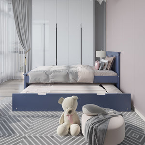 English Elm Blue Solid Wood Twin Trundle Bed with White Finish — Durable Brazilian Made Space-Saving Design B03791638