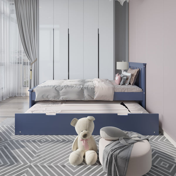 English Elm Blue Solid Wood Twin Trundle Bed with White Finish — Durable Brazilian Made Space-Saving Design B03791638